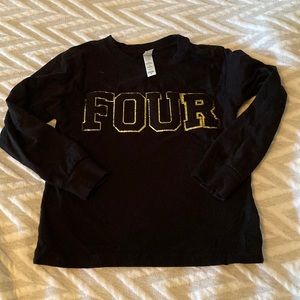 Four gold and black patch long sleeve birthday shirt